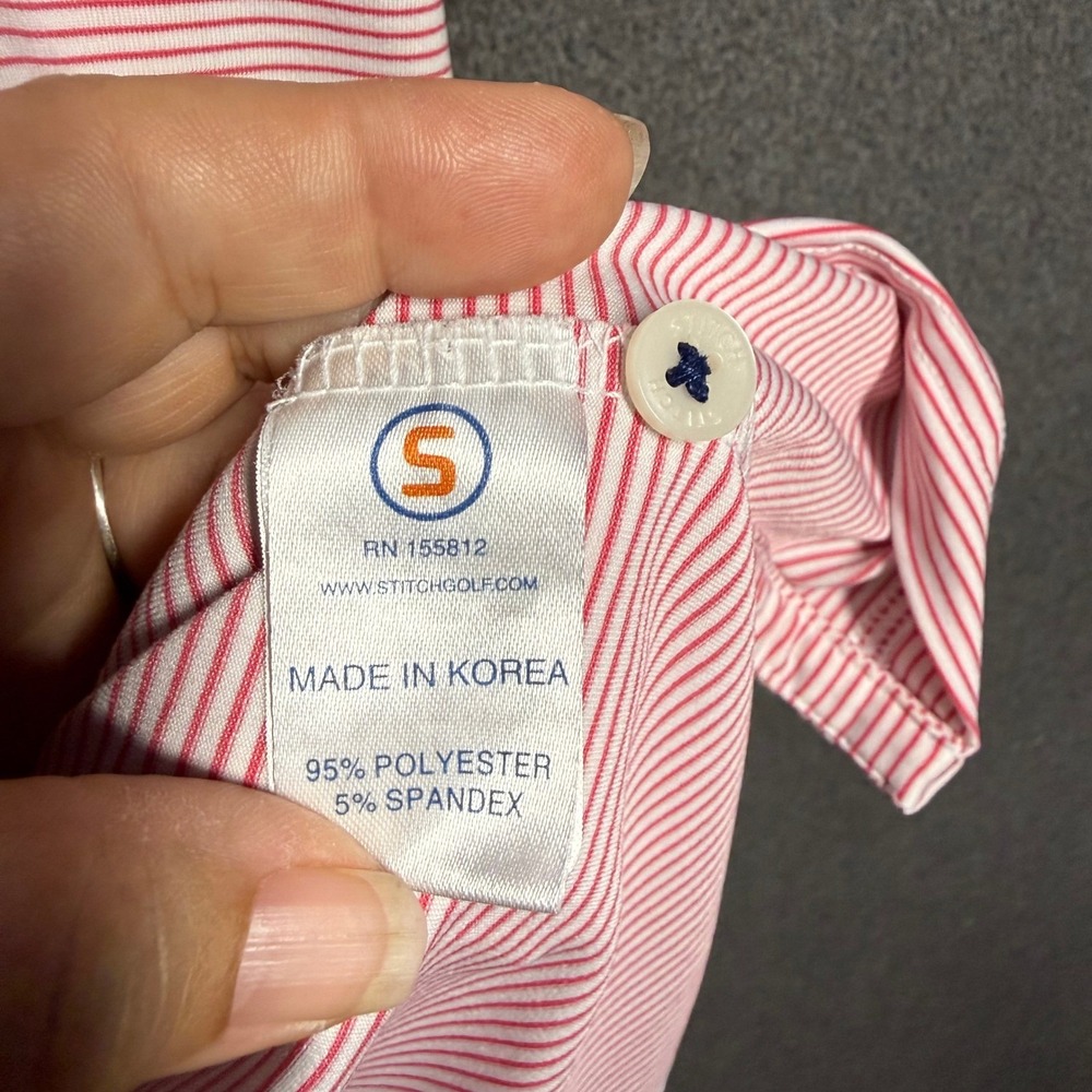 STITCH Golf performance Austin C Club Mens Polo Shirt Red & White Stripe Size ML - Picture 11 of 13